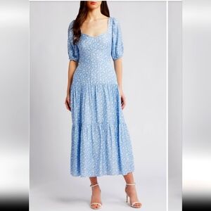 NWOT Chelsea28 Skyblue Floral Tiered Puff Sleeve Dress